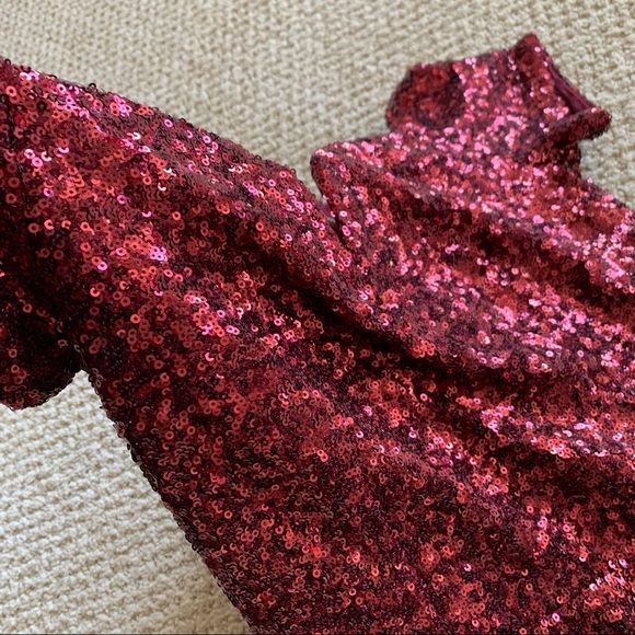 ASOS TFNC Bardot Dress Sequin Burgundy - Picture 5 of 14